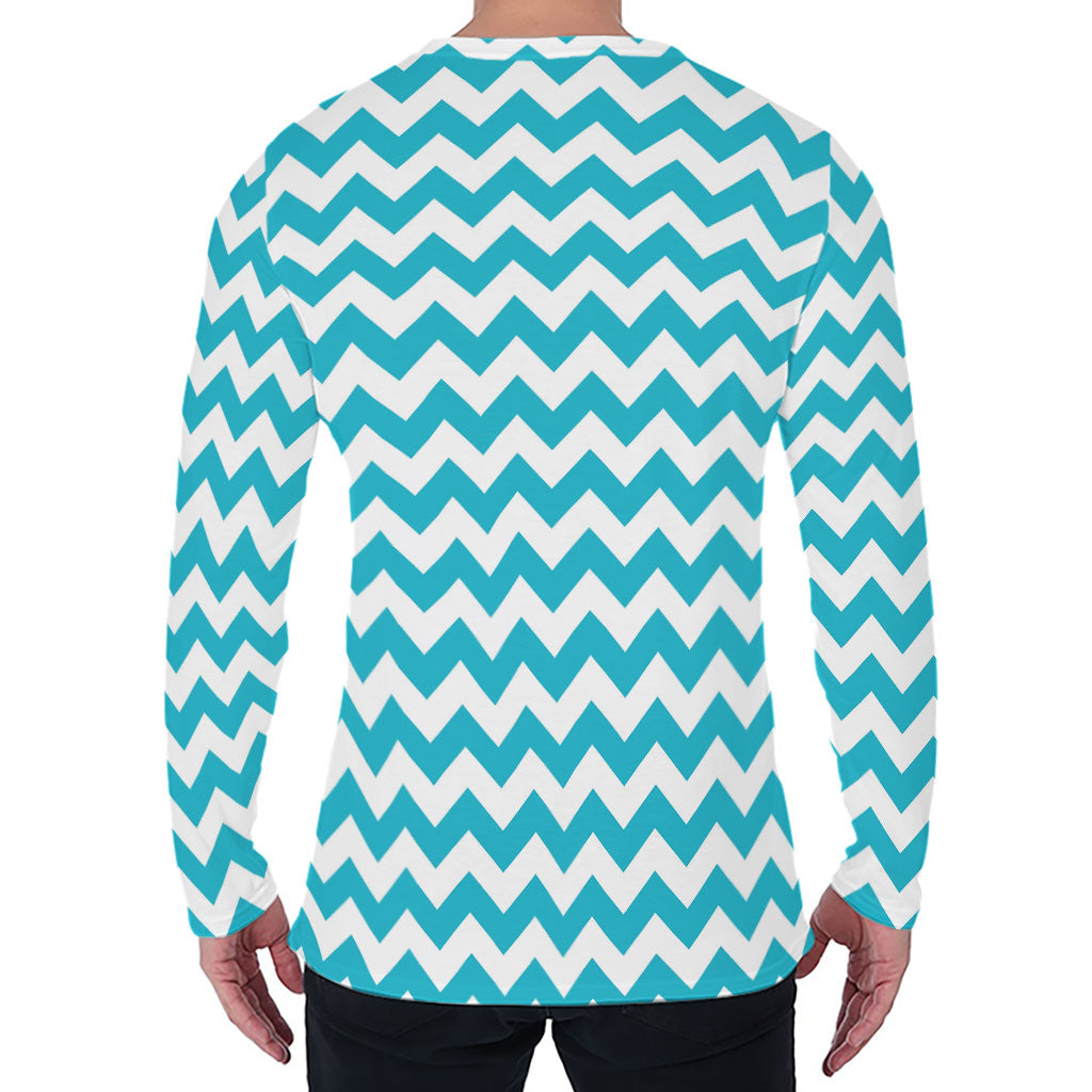 Blue And White Chevron Pattern Print Men's Long Sleeve T-Shirt