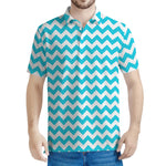 Blue And White Chevron Pattern Print Men's Polo Shirt