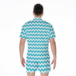 Blue And White Chevron Pattern Print Men's Rompers