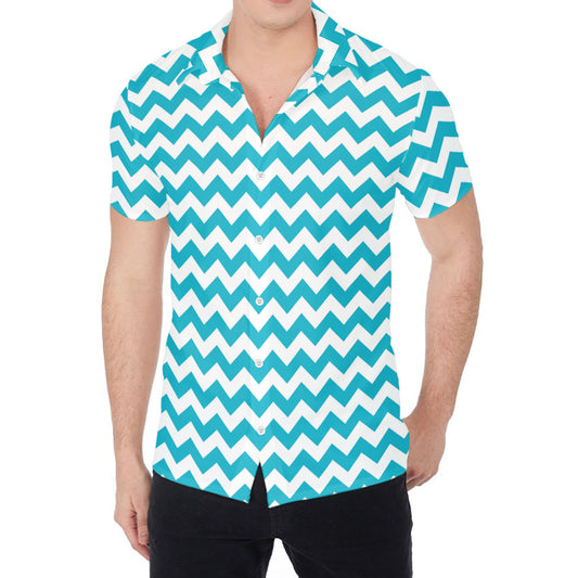Blue And White Chevron Pattern Print Men's Shirt