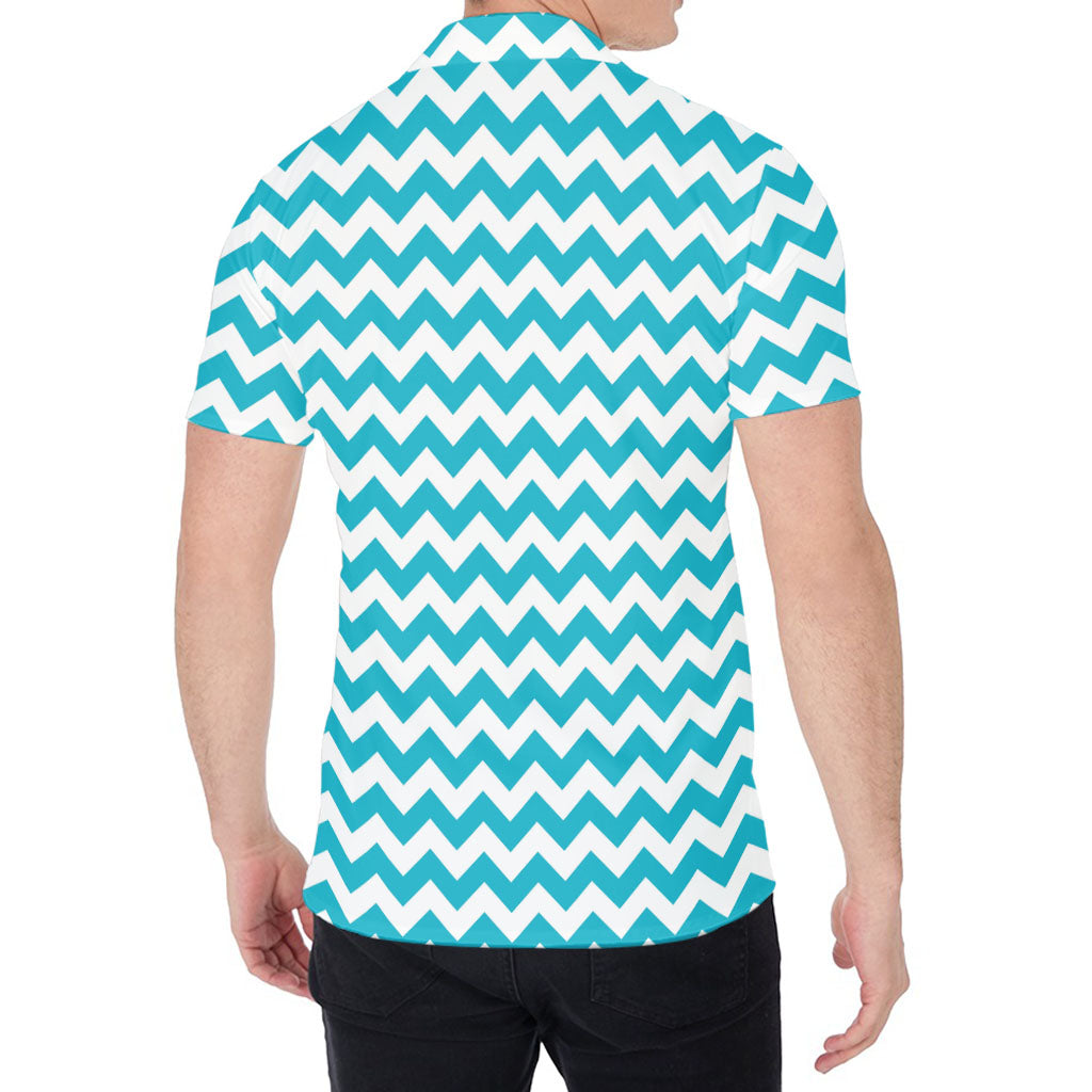 Blue And White Chevron Pattern Print Men's Shirt