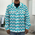 Blue And White Chevron Pattern Print Men's Shirt Jacket
