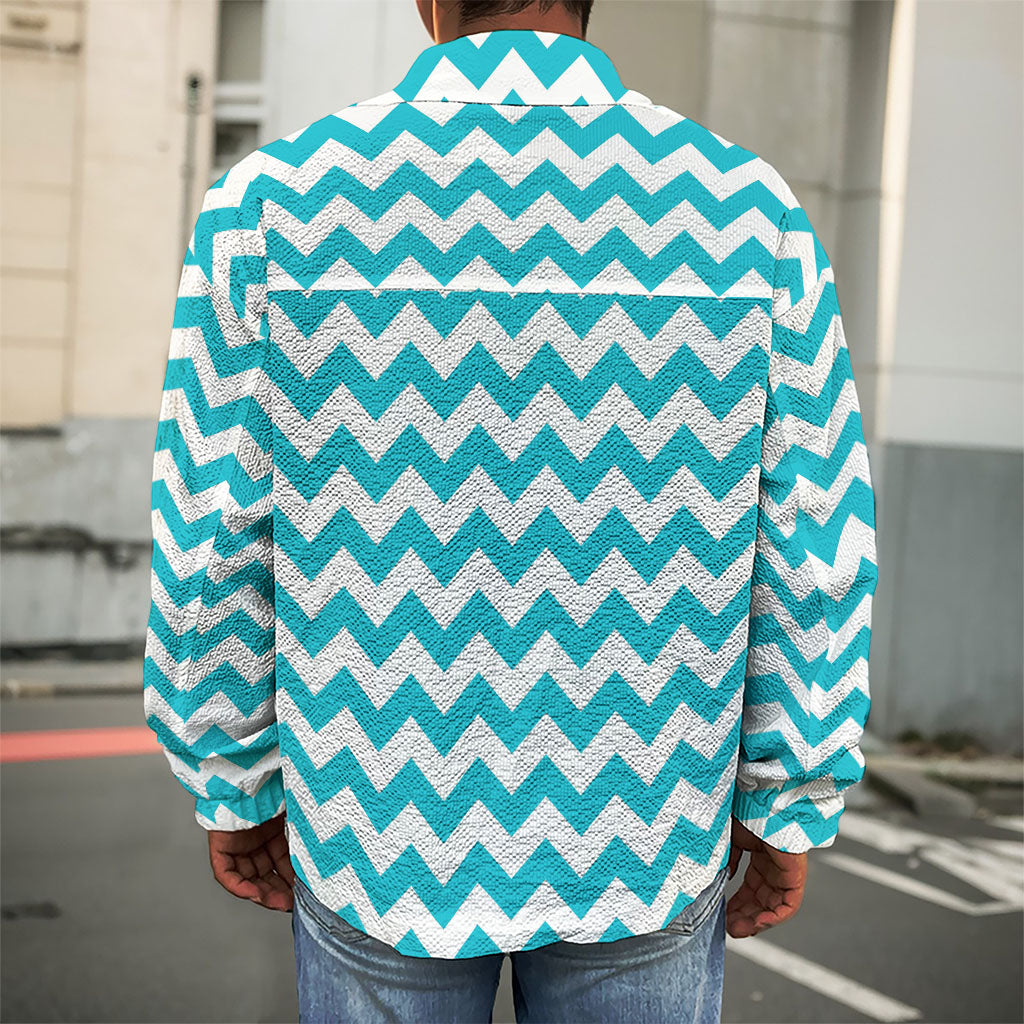 Blue And White Chevron Pattern Print Men's Shirt Jacket