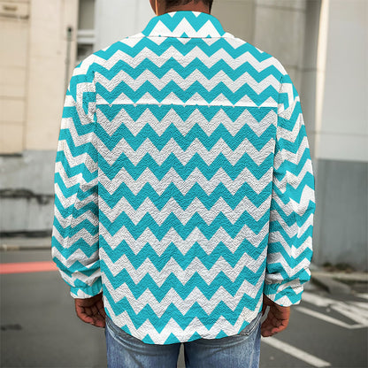 Blue And White Chevron Pattern Print Men's Shirt Jacket
