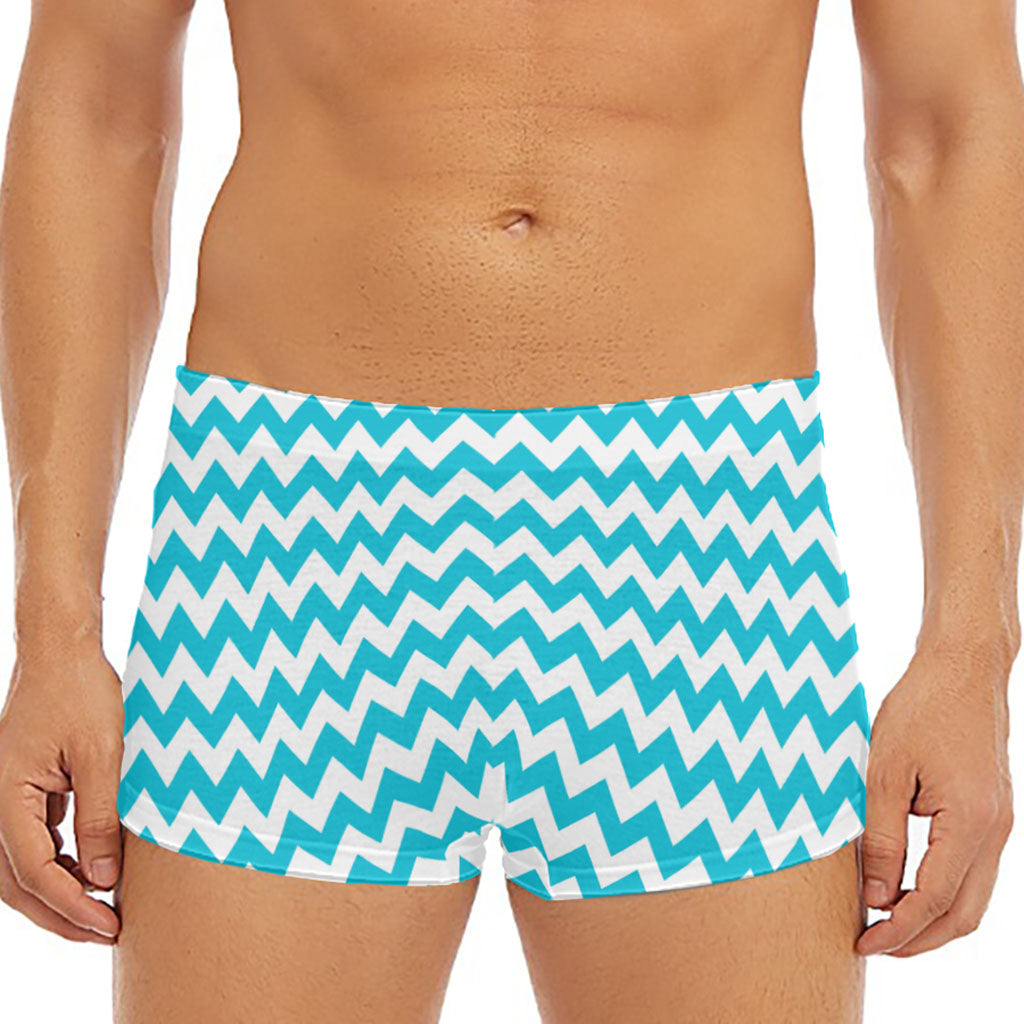 Blue And White Chevron Pattern Print Men's Short Boxer Briefs