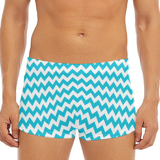 Blue And White Chevron Pattern Print Men's Short Boxer Briefs