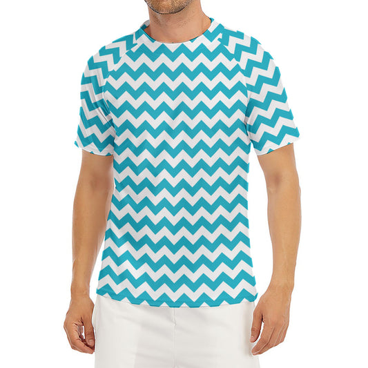 Blue And White Chevron Pattern Print Men's Short Sleeve Rash Guard