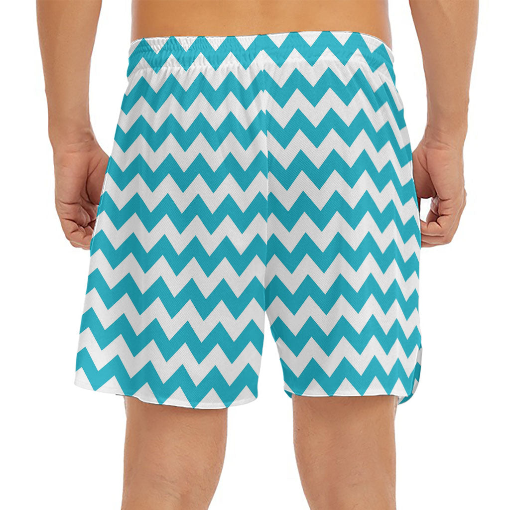 Blue And White Chevron Pattern Print Men's Split Running Shorts