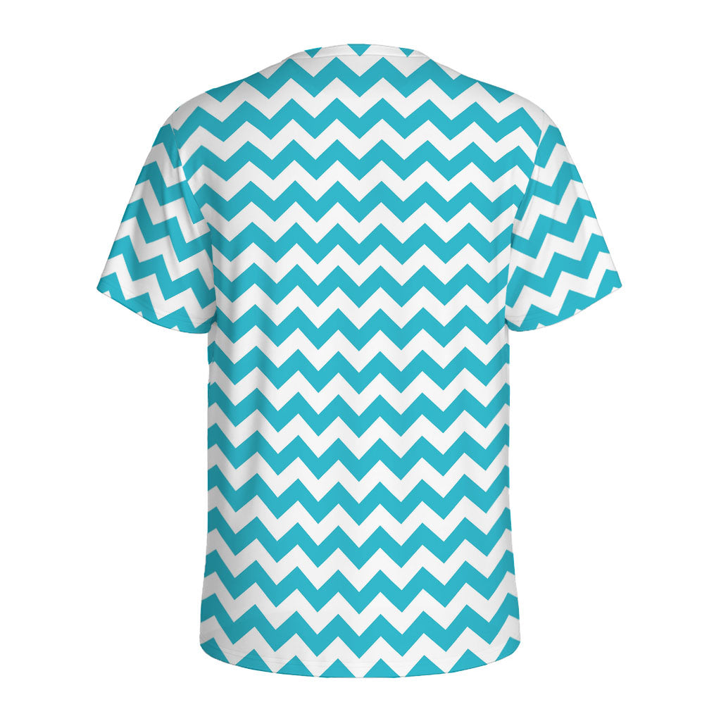 Blue And White Chevron Pattern Print Men's Sports T-Shirt