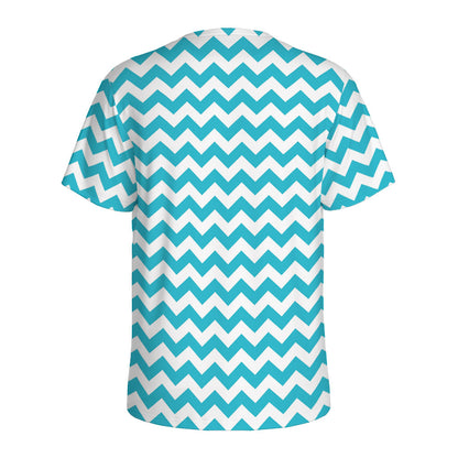 Blue And White Chevron Pattern Print Men's Sports T-Shirt