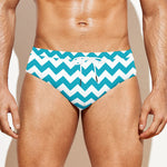 Blue And White Chevron Pattern Print Men's Swim Briefs