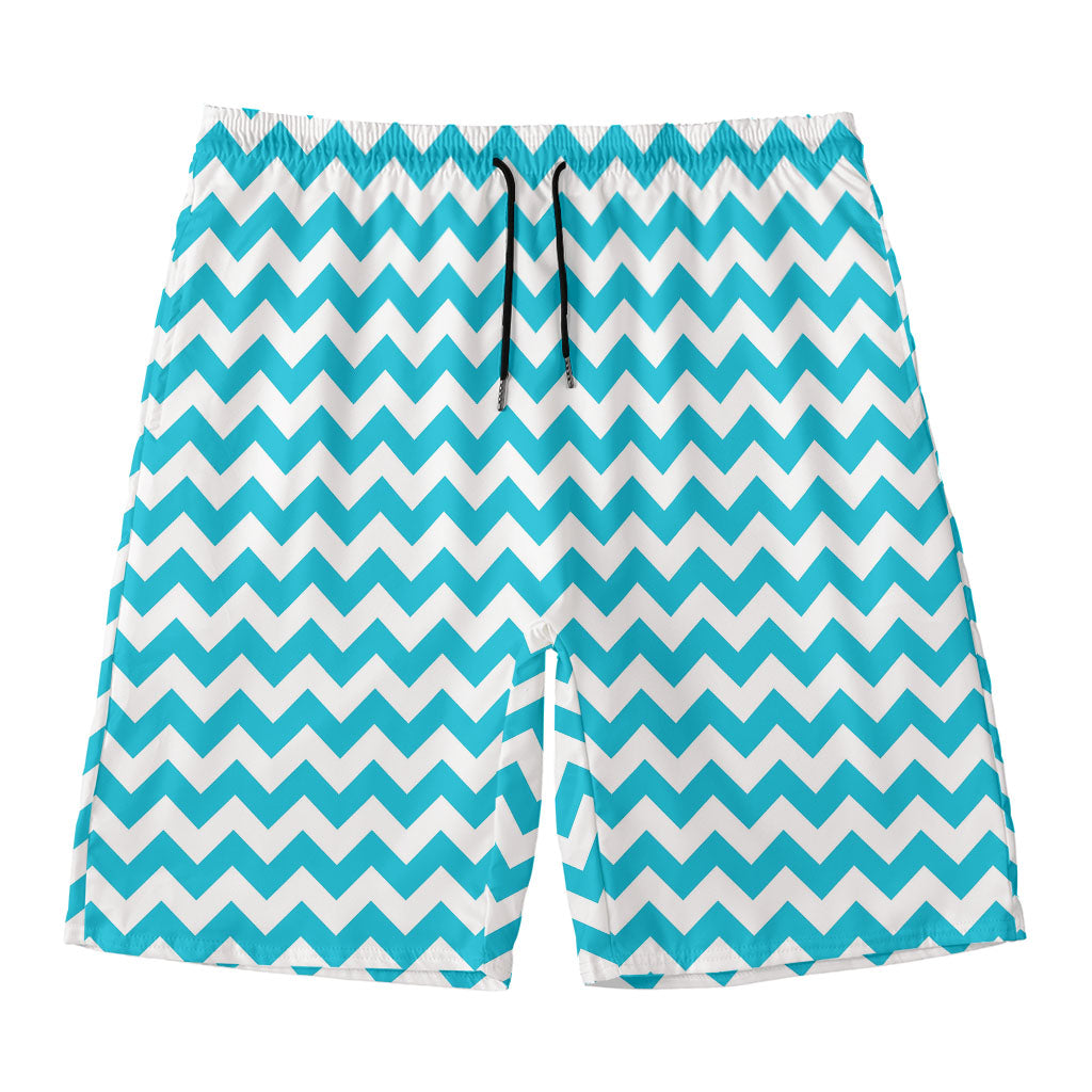Blue And White Chevron Pattern Print Men's Swim Trunks