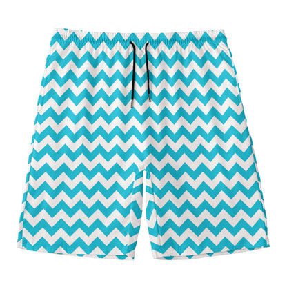 Blue And White Chevron Pattern Print Men's Swim Trunks
