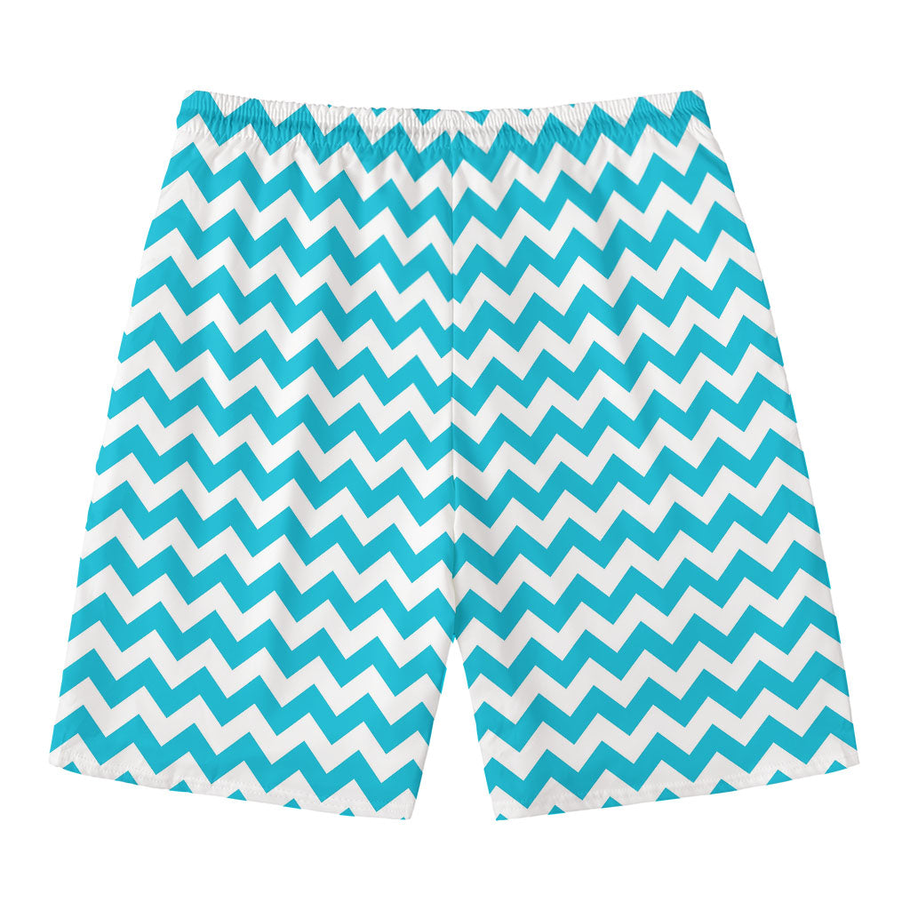 Blue And White Chevron Pattern Print Men's Swim Trunks