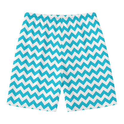 Blue And White Chevron Pattern Print Men's Swim Trunks