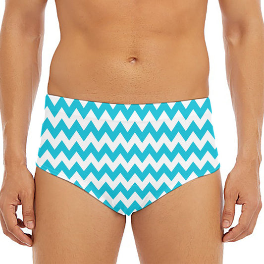 Blue And White Chevron Pattern Print Men's Triangle Swim Briefs