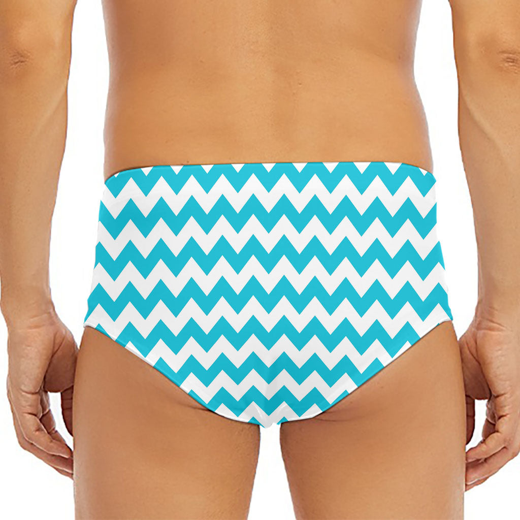 Blue And White Chevron Pattern Print Men's Triangle Swim Briefs