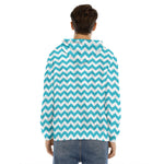 Blue And White Chevron Pattern Print Men's Velvet Pullover Hoodie