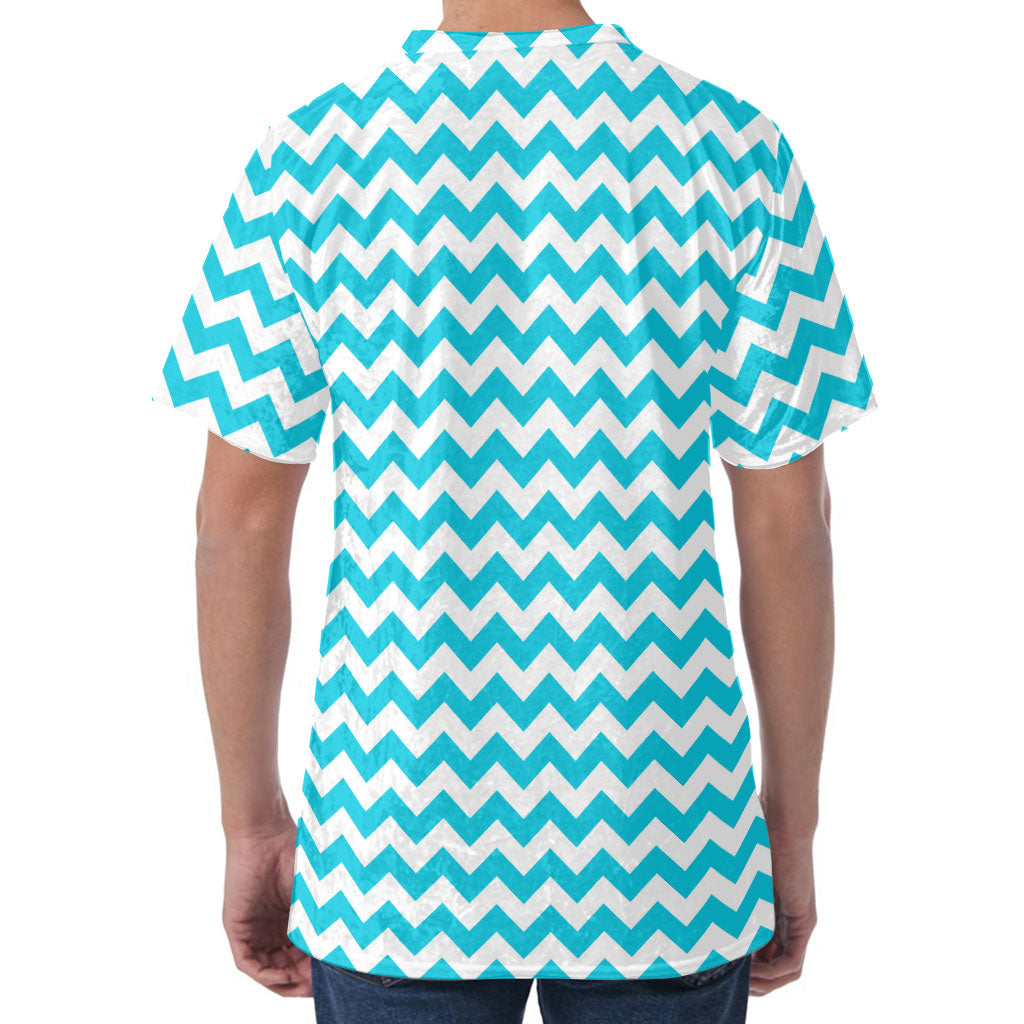 Blue And White Chevron Pattern Print Men's Velvet T-Shirt