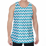 Blue And White Chevron Pattern Print Men's Velvet Tank Top