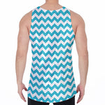 Blue And White Chevron Pattern Print Men's Velvet Tank Top