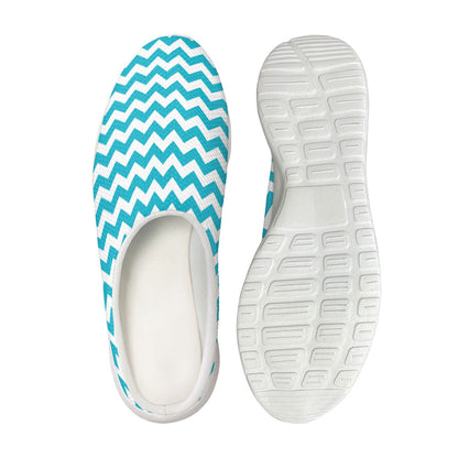 Blue And White Chevron Pattern Print Mesh Casual Shoes