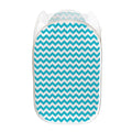 Blue And White Chevron Pattern Print Mesh Laundry Hamper