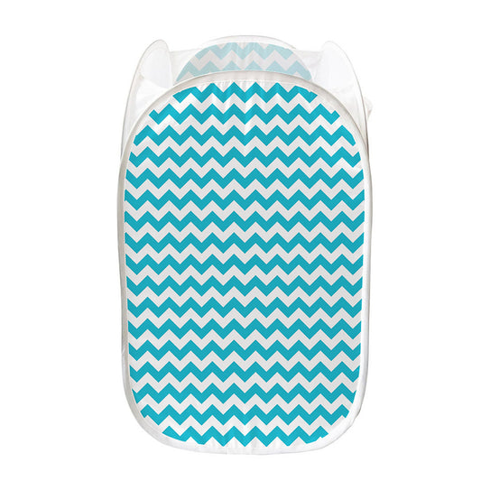 Blue And White Chevron Pattern Print Mesh Laundry Hamper