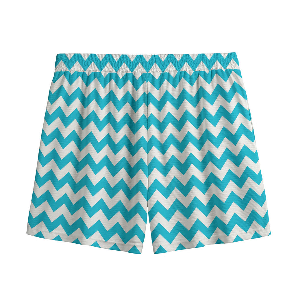Blue And White Chevron Pattern Print Mesh Shorts