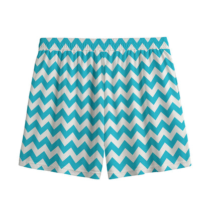 Blue And White Chevron Pattern Print Mesh Shorts