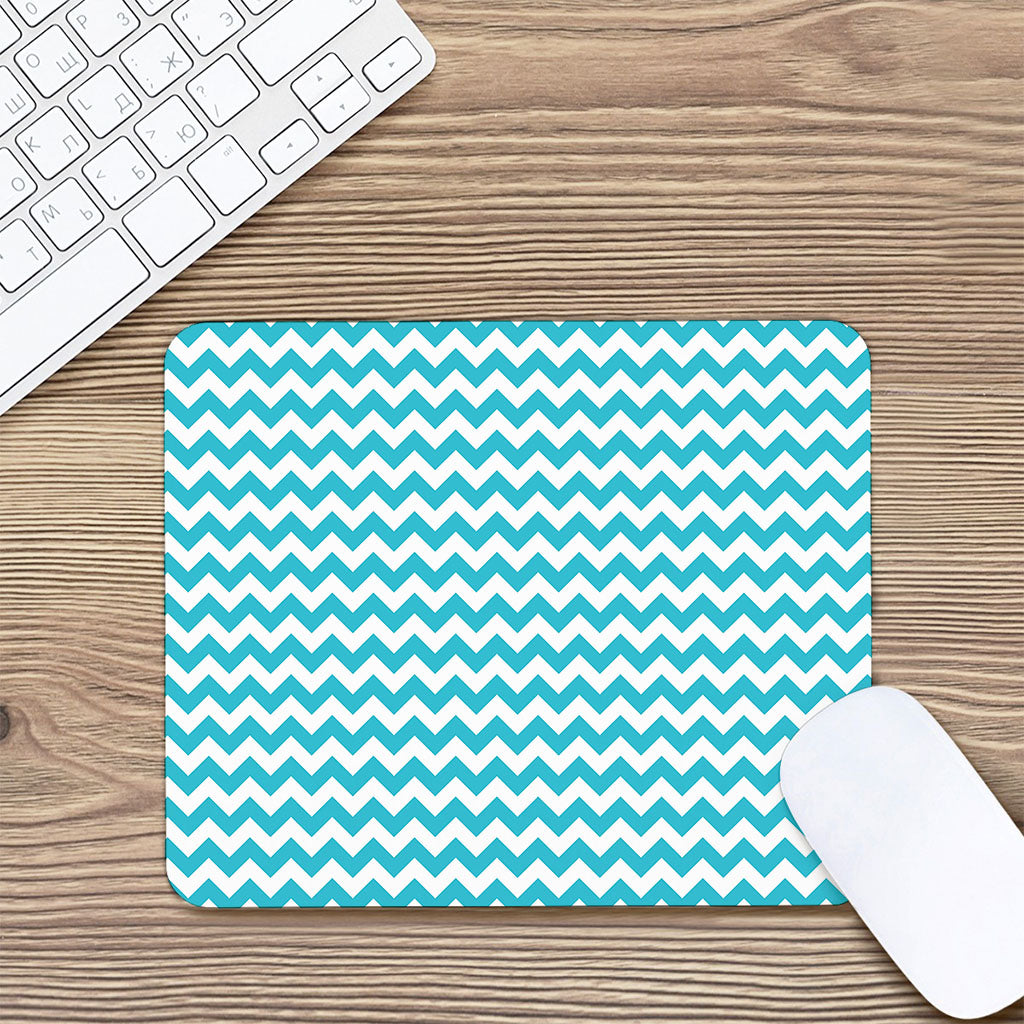 Blue And White Chevron Pattern Print Mouse Pad