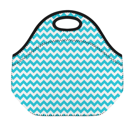 Blue And White Chevron Pattern Print Neoprene Lunch Bag