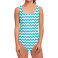 Blue And White Chevron Pattern Print One Piece Swimsuit