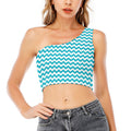 Blue And White Chevron Pattern Print One Shoulder Crop Top
