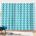 Blue And White Chevron Pattern Print Pencil Pleat Curtains