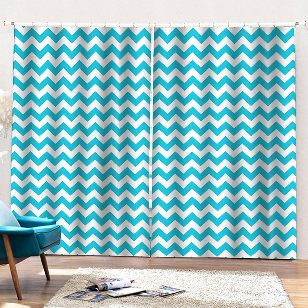 Blue And White Chevron Pattern Print Pencil Pleat Curtains