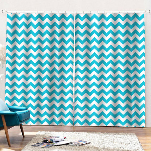 Blue And White Chevron Pattern Print Pencil Pleat Curtains