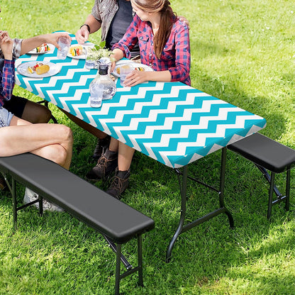 Blue And White Chevron Pattern Print Picnic Table Cover