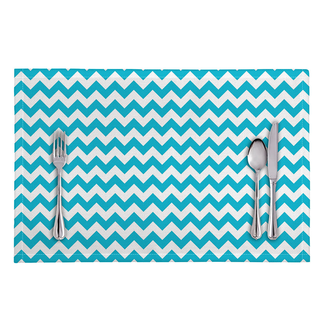 Blue And White Chevron Pattern Print Placemat