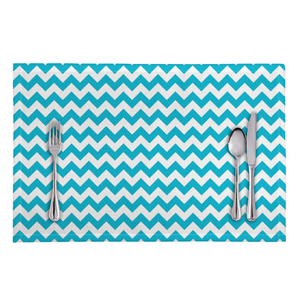 Blue And White Chevron Pattern Print Placemat