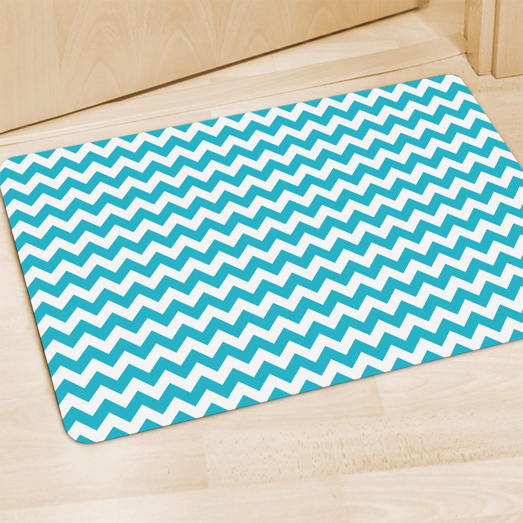 Blue And White Chevron Pattern Print Polyester Doormat