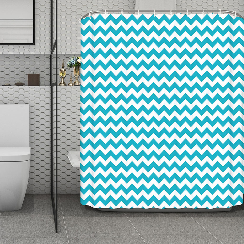 Blue And White Chevron Pattern Print Polyester Shower Curtain
