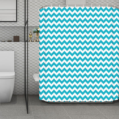 Blue And White Chevron Pattern Print Polyester Shower Curtain