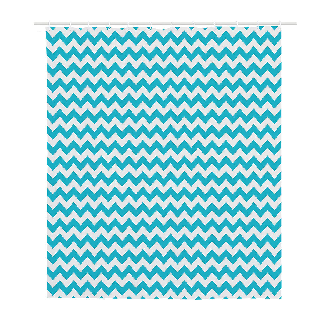 Blue And White Chevron Pattern Print Polyester Shower Curtain