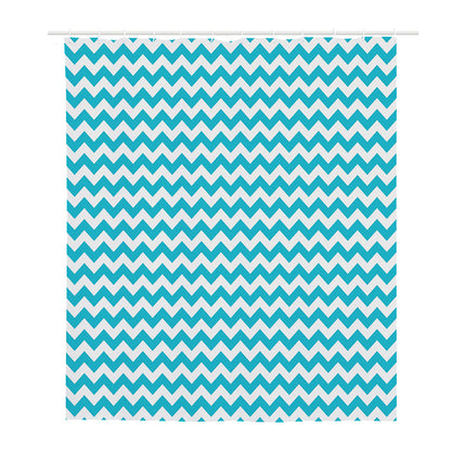 Blue And White Chevron Pattern Print Polyester Shower Curtain