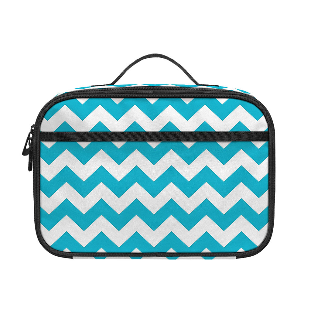 Blue And White Chevron Pattern Print Portable Lunch Bag