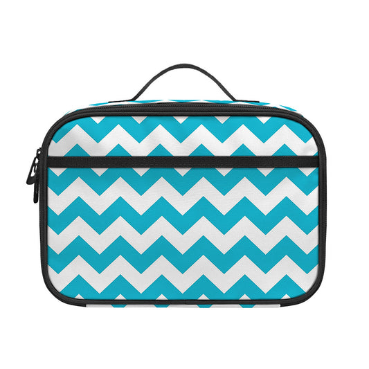 Blue And White Chevron Pattern Print Portable Lunch Bag