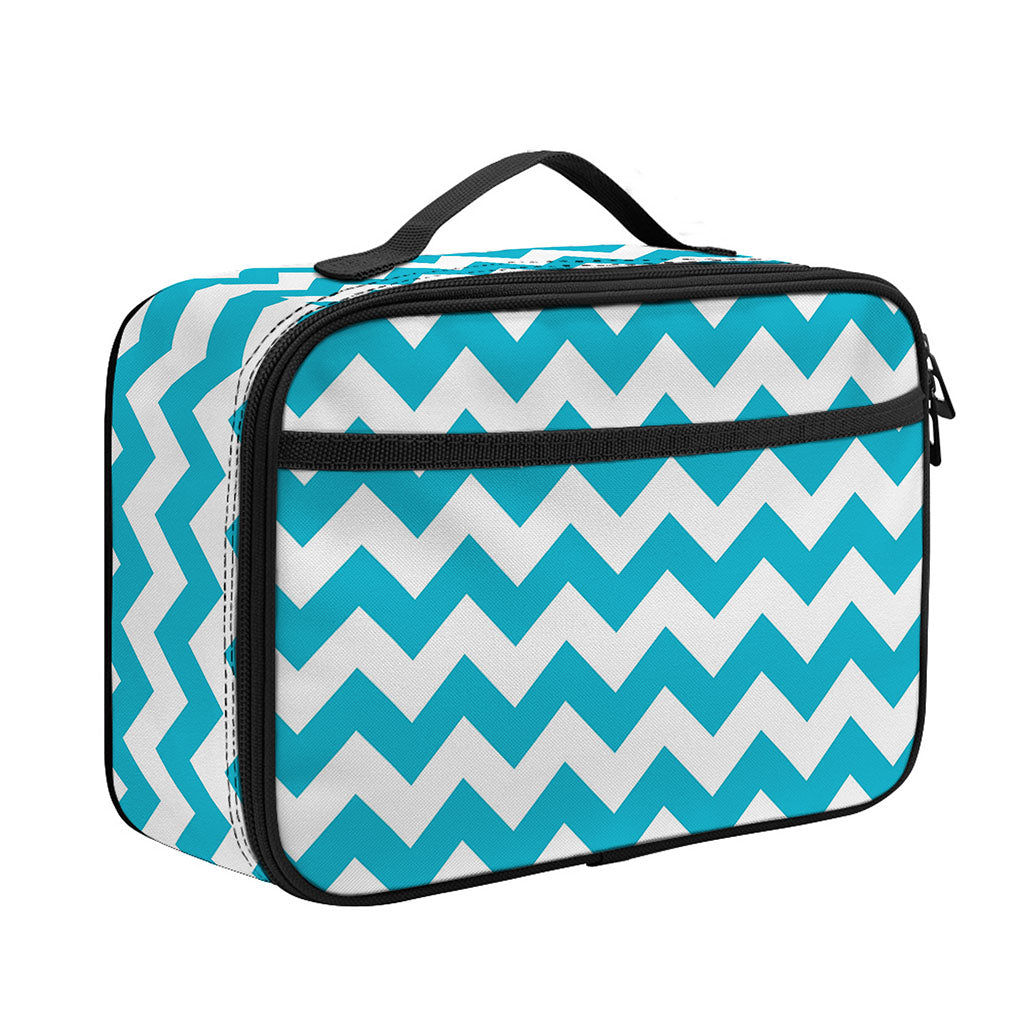Blue And White Chevron Pattern Print Portable Lunch Bag