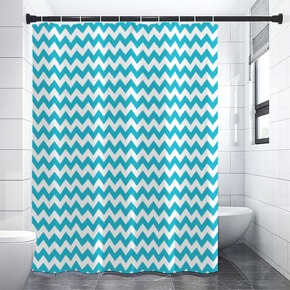 Blue And White Chevron Pattern Print Premium Shower Curtain