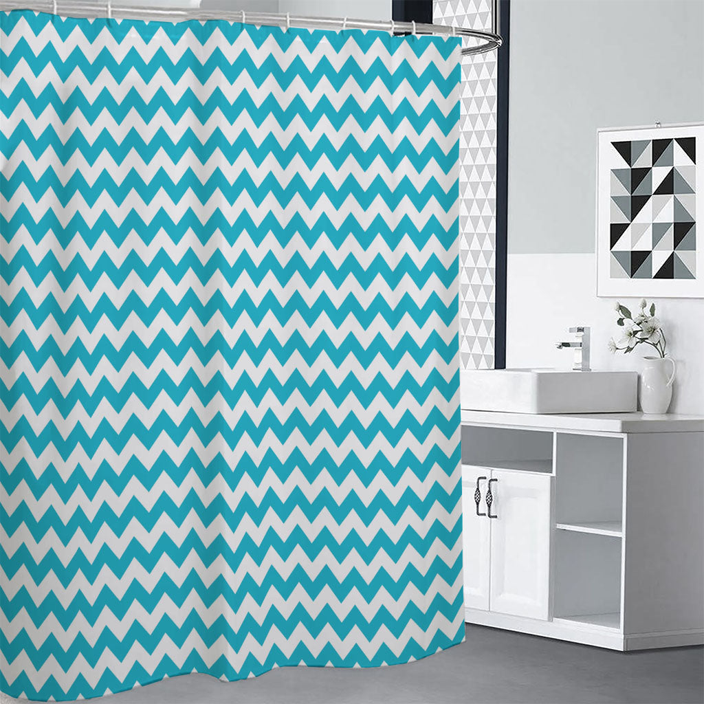 Blue And White Chevron Pattern Print Premium Shower Curtain